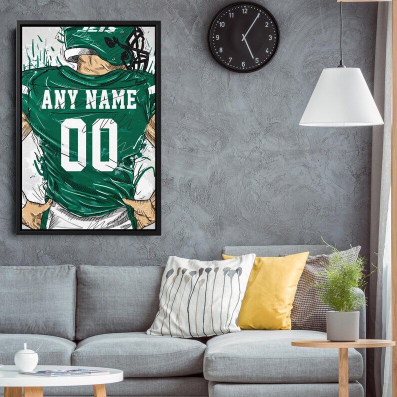 New York Jets Jersey Personalized Jersey NFL Custom Name and Number Canvas Wall Art Home Decor Framed Poster Man Cave Gift image 6