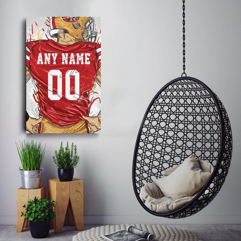 San Francisco 49ers Jersey Personalized Jersey Football Custom Name and Number Canvas Wall Art Home Decor Framed Poster Man Cave Gift image 5