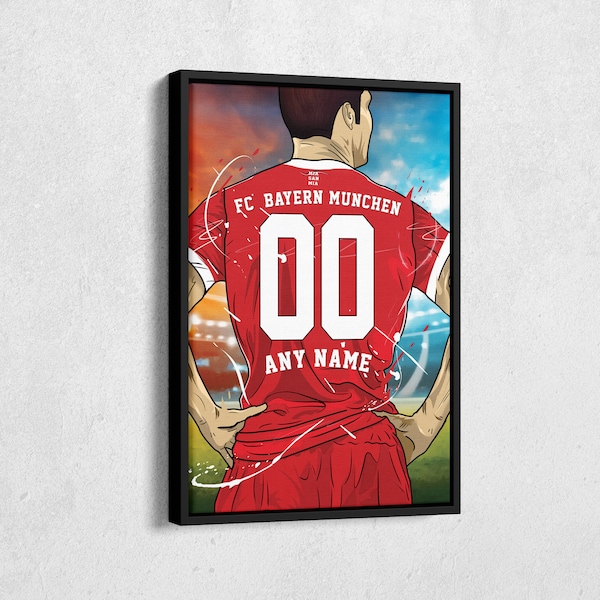 FC Bayern Munich Jersey Soccer Personalized Jersey Custom Name and Number Canvas Wall Art Home Decor Framed Poster Man Cave Gift