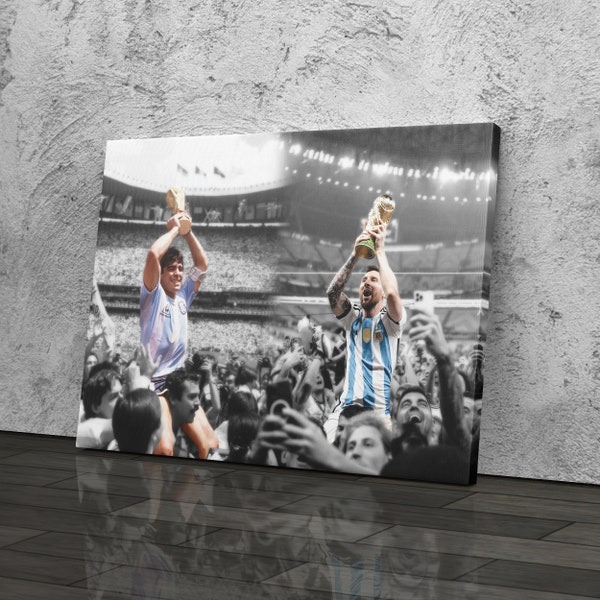 Digital File - Argentina Heroes Maradona and Messi lifting World Cup Canvas Wall Art Print Home Decor