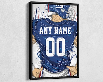 New York Giants Jersey Personalized Jersey NFL Custom Name and Number Canvas Wall Art Home Decor Framed Poster Man Cave Gift