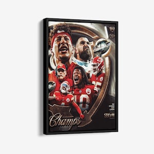 Kansas City Chiefs Back to Back Super Bowl Champions Canvas Wall Art Framed Poster Print Man Cave Gift