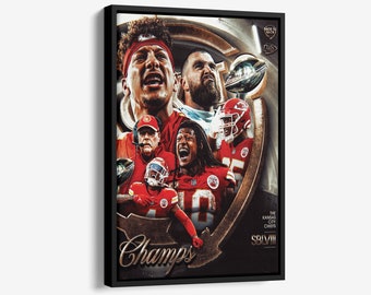 Kansas City Chiefs Back to Back Super Bowl Champions Canvas Wall Art Framed Poster Print Man Cave Gift