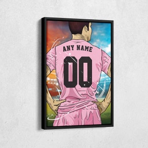 Inter Miami CF Jersey Soccer Personalized Jersey Custom Name and Number Canvas Wall Art Home Decor Framed Poster Man Cave Gift