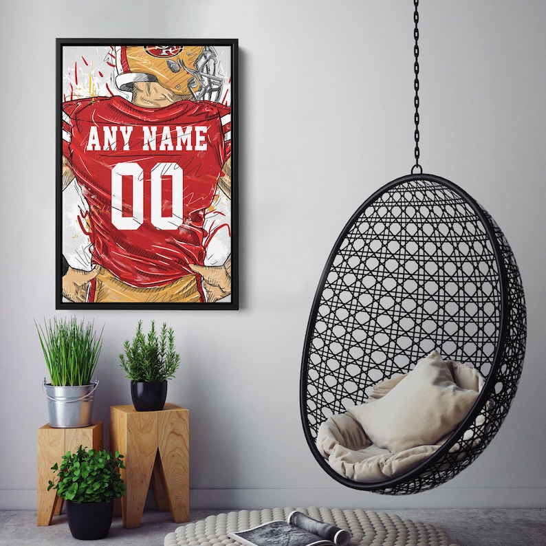 San Francisco 49ers Jersey Personalized Jersey Football Custom Name and Number Canvas Wall Art Home Decor Framed Poster Man Cave Gift image 6