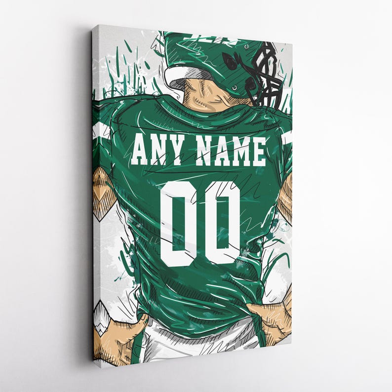 New York Jets Jersey Personalized Jersey NFL Custom Name and Number Canvas Wall Art Home Decor Framed Poster Man Cave Gift Canvas Ready to Hang