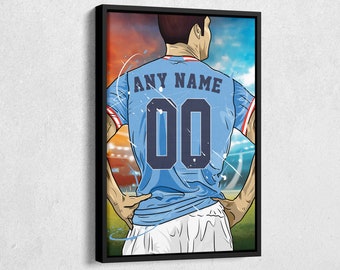 Manchester City F.C. Jersey Soccer Personalized Jersey Custom Name and Number Canvas Wall Art Home Decor Framed Poster Man Cave Gift