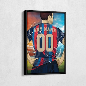 FC Barcelona Jersey Soccer Personalized Jersey Custom Name and Number Canvas Wall Art Home Decor Framed Poster Man Cave Gift