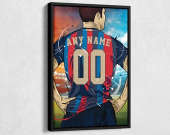 FC Barcelona Jersey Soccer Personalized Jersey Custom Name and Number Canvas Wall Art Home Decor Framed Poster Man Cave Gift