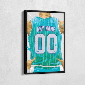 Charlotte Hornets Jersey Personalized Jersey NBA Custom Name and Number Canvas Wall Art Home Decor Framed Poster Man Cave Gift