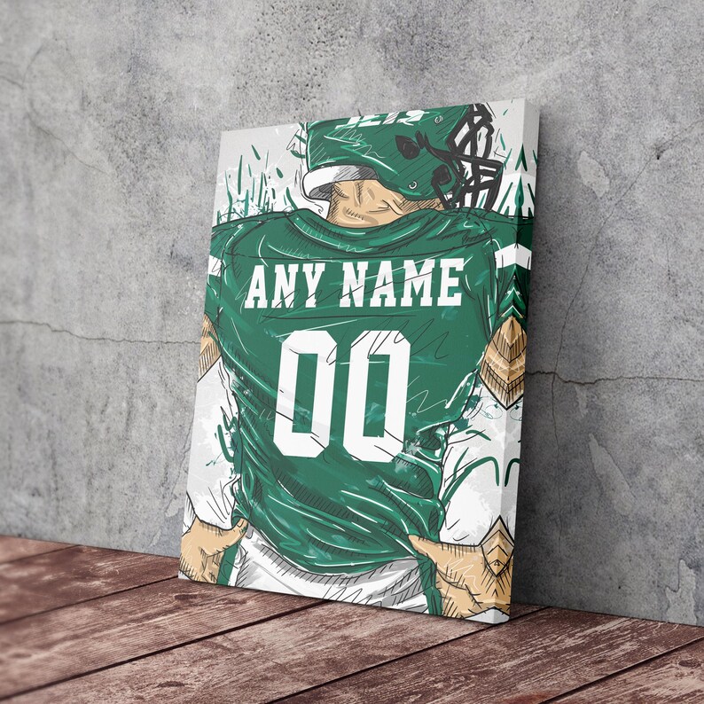New York Jets Jersey Personalized Jersey NFL Custom Name and Number Canvas Wall Art Home Decor Framed Poster Man Cave Gift image 2