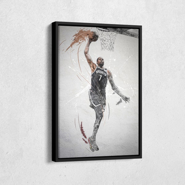 Kevin Durant Poster Dunk Brooklyn Nets NBA Framed Wall Art Home Decor Canvas Print Artwork