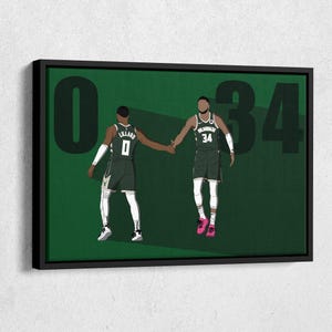 Giannis Antetokounmpo & Damian Lillard - Milwaukee Bucks NBA Canvas Wall Art Print Poster - Framed Home Decor