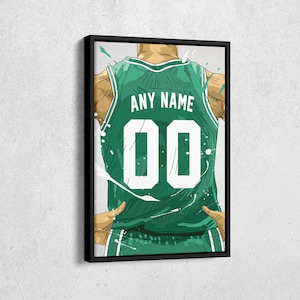 Camiseta personalizada de los Boston Celtics, camiseta de la NBA, nombre y número personalizados, lienzo, arte de pared, decoración del hogar, póster enmarcado, regalo para el hogar