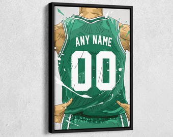 Boston Celtics Jersey Gepersonaliseerde Jersey NBA Custom Naam en Nummer Canvas Wall Art Home Decor Ingelijste Poster Man Cave Cadeau