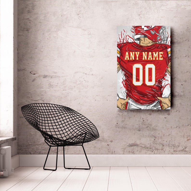 Kansas City Chiefs Jersey Personalized Jersey Football Custom Name and Number Canvas Wall Art Home Decor Framed Poster Man Cave Gift image 5