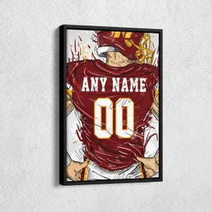 Camiseta personalizada de los Washington Commanders, camiseta de la NFL, nombre y número personalizados, lienzo, arte de pared, decoración del hogar, póster enmarcado, regalo para el hogar.