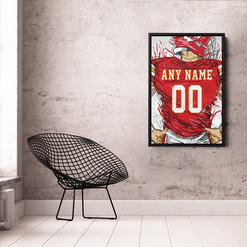Kansas City Chiefs Jersey Personalized Jersey Football Custom Name and Number Canvas Wall Art Home Decor Framed Poster Man Cave Gift image 6
