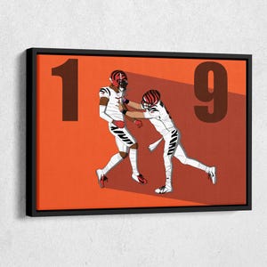 Joe Burrow & Ja'Marr Chase - Cincinnati Bengals Football Leinwand Wand Kunst Druck Poster - Gerahmt Wohnkultur