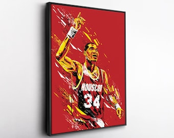 Doek Hakeem Olajuwon popart – muurdecoratie Houston Rockets – NBA cadeau voor basketbalfans, gameroom of man Cave