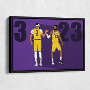 LeBron James & Anthony Davis - Los Angeles Lakers NBA Canvas Wall Art Print Poster - Framed Home Decor