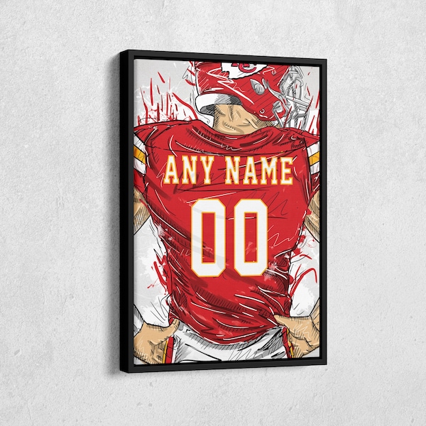Kansas City Chiefs Jersey Personalized Jersey Football Custom Name and Number Canvas Wall Art Home Decor Framed Poster Man Cave Gift