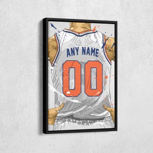 New York Knicks Jersey Personalized Jersey NBA Custom Name and Number Canvas Wall Art Home Decor Framed Poster Man Cave Gift