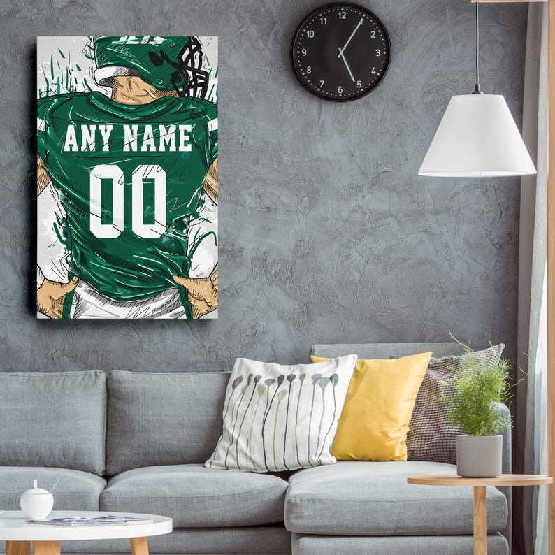 New York Jets Jersey Personalized Jersey NFL Custom Name and Number Canvas Wall Art Home Decor Framed Poster Man Cave Gift image 5
