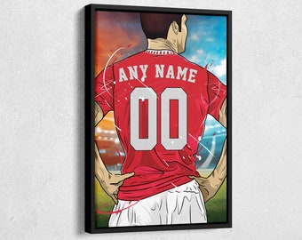 Manchester United F.C. Jersey Soccer Personalized Jersey Custom Name and Number Canvas Wall Art Home Decor Framed Poster Man Cave Gift