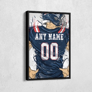 New England Patriots Jersey Personalized Jersey Football Custom Name and Number Canvas Wall Art Home Decor Framed Poster Man Cave Gift