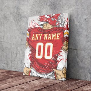 Kansas City Chiefs Jersey Personalized Jersey Football Custom Name and Number Canvas Wall Art Home Decor Framed Poster Man Cave Gift image 2