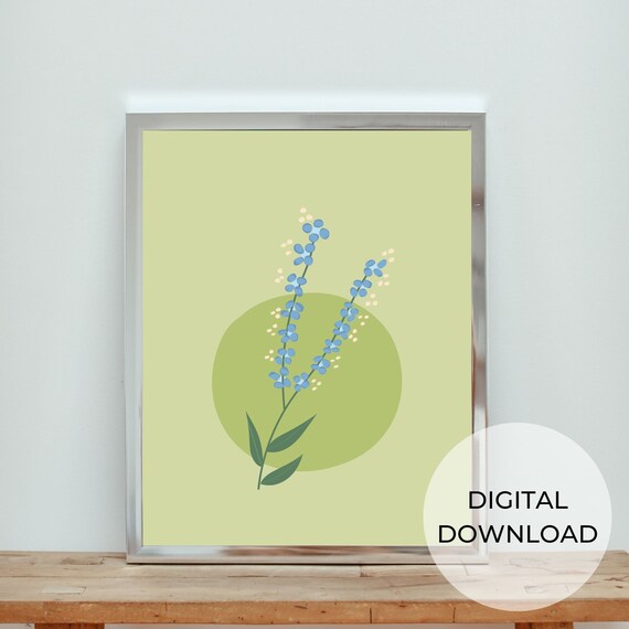 Blue Spring Flower Wall Art Flower Printable Illustration - Etsy