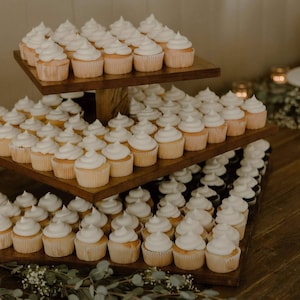 Handmade, rustic, 3 tier collapsible cupcake display. Best for Weddings, Grad parties and birthday parties.