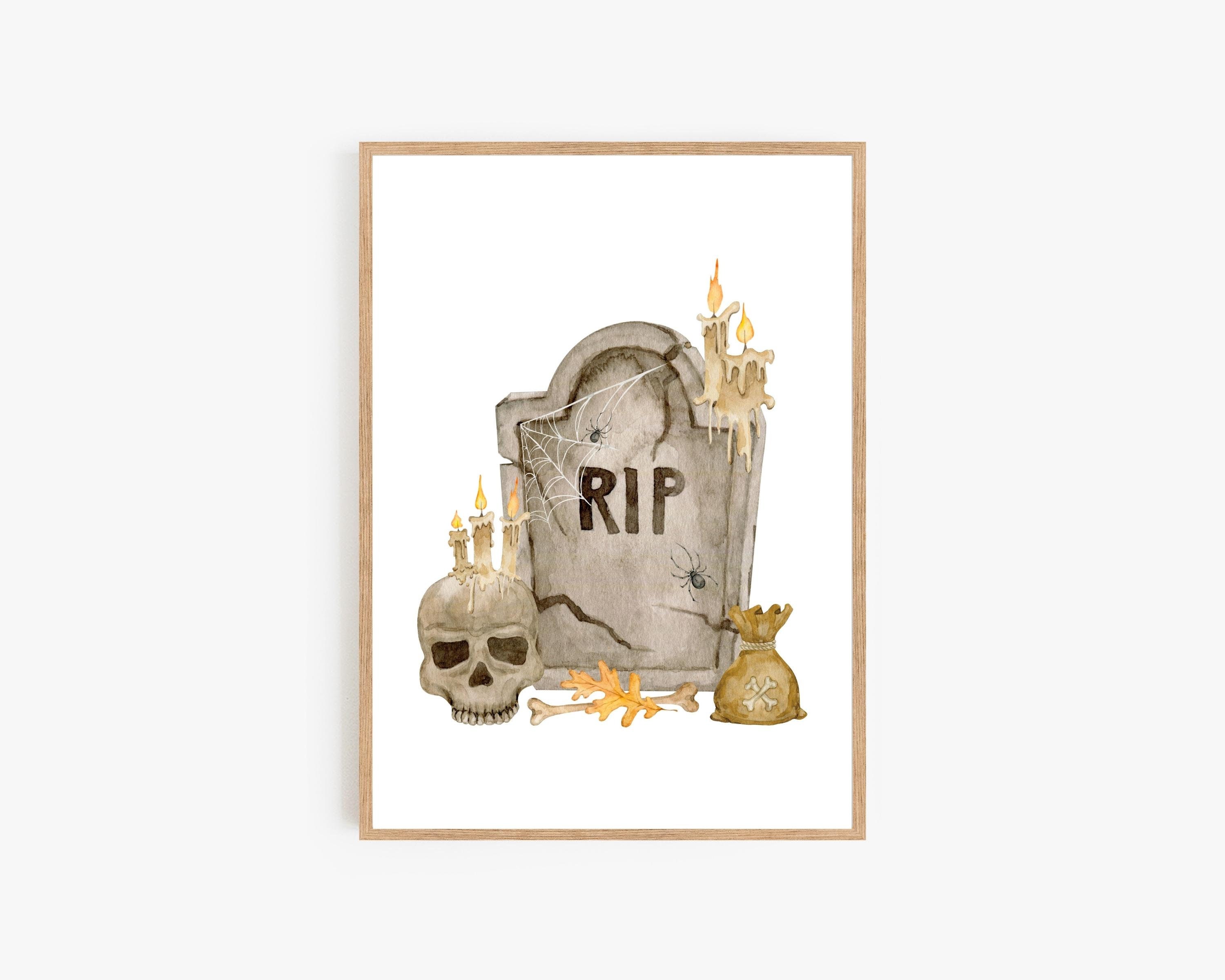 Halloween Spooky RIP Skeleton Print PNG Wall Art Trick or - Etsy