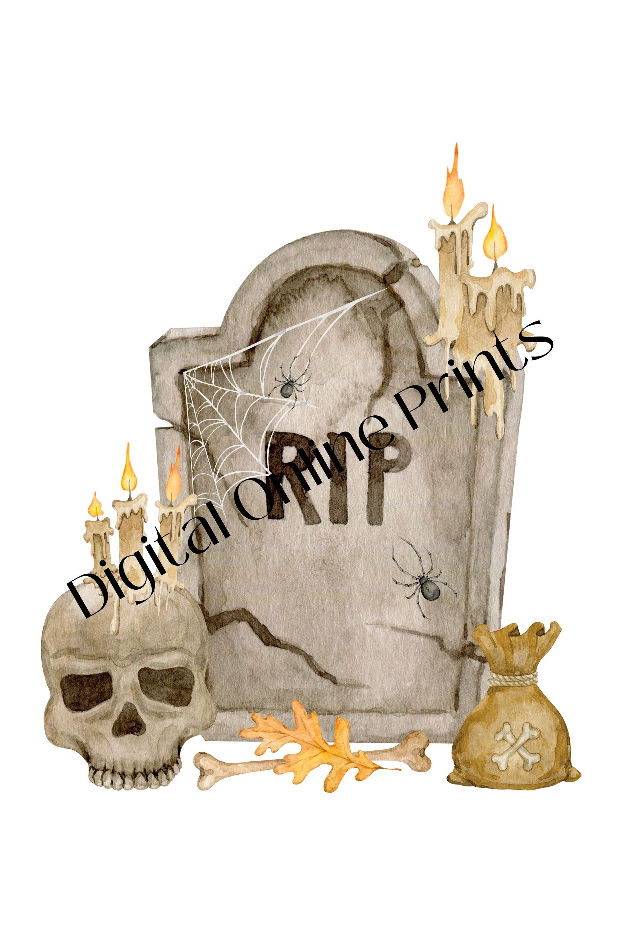Halloween Spooky RIP Skeleton Print PNG Wall Art Trick or - Etsy