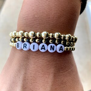 Neutral Personalized Beaded Bracelet Stack, Black and Gold Beaded Bracelets, Women&#39;s Neutral Beaded Bracelets