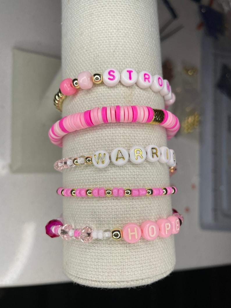 Breast cancer awareness bracelets handmade breast cancer bracelets etsy
