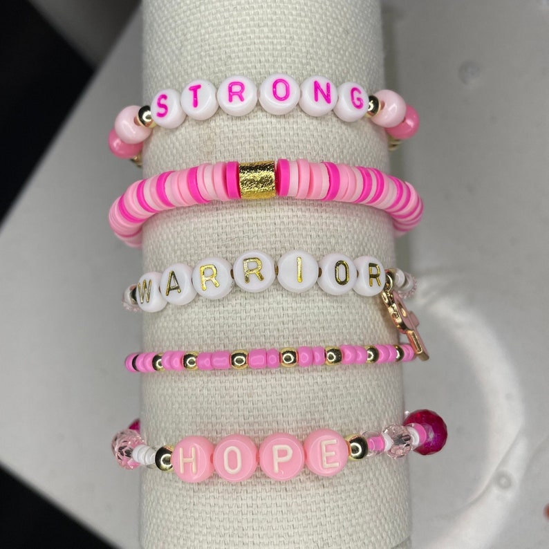 Breast cancer awareness bracelets handmade breast cancer bracelets etsy