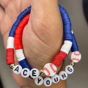 Baseball Bracelet, Personalized Name Bracelet, Beaded Bracelet, Heishi Bead Bracelet, Mama Bracelet