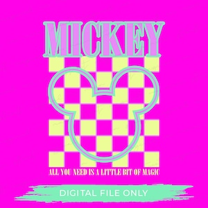Neon Checkered Mickey - Retro -  WDW shirt - Magical - pdf - png - sublimation - DTF