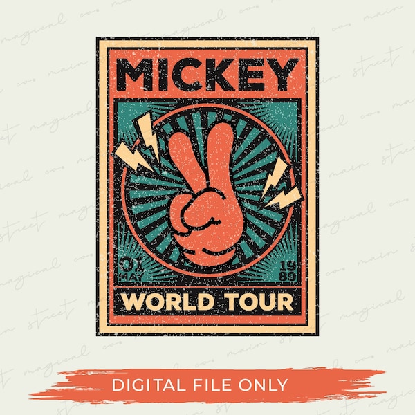 Mickey World Tour png - Retro - 80er Rock n Roll - WDW Shirt - Magical - pdf - png - Sublimation - DTF