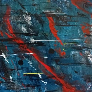 Abstract Striking Painting, Blue Red Acrylic Paint Interesting.&quot;Keep On Moving&quot;, Artwork,Acrylic Paint,Intriguing