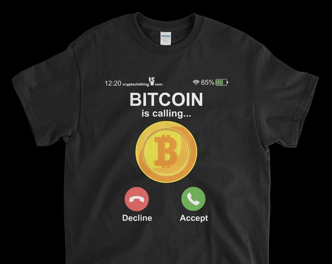 Cryptocurrency Crypto Bitcoin BTC Black T-Shirt. Unisex Heavy Cotton Tee UPC304