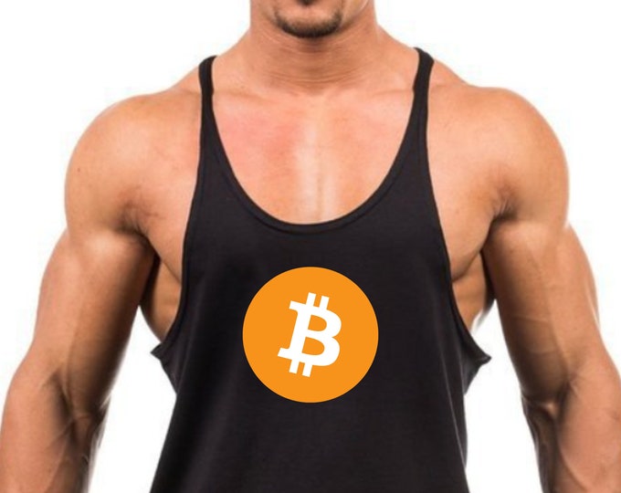 Bitcoin BTC Crypto Men's Tank Top Stringer Bodybuilding Fitness Black Color #334