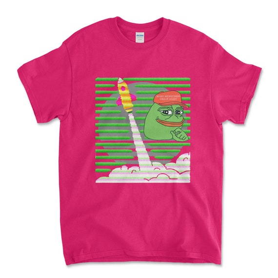 Crypto PEPE COIN Heliconia Color T-Shirt. Unisex Heavy Cotton Tee UPC234