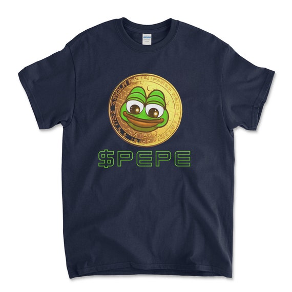 Crypto PEPE COIN Navy Color T-Shirt. Unisex Heavy Cotton Tee UPC135