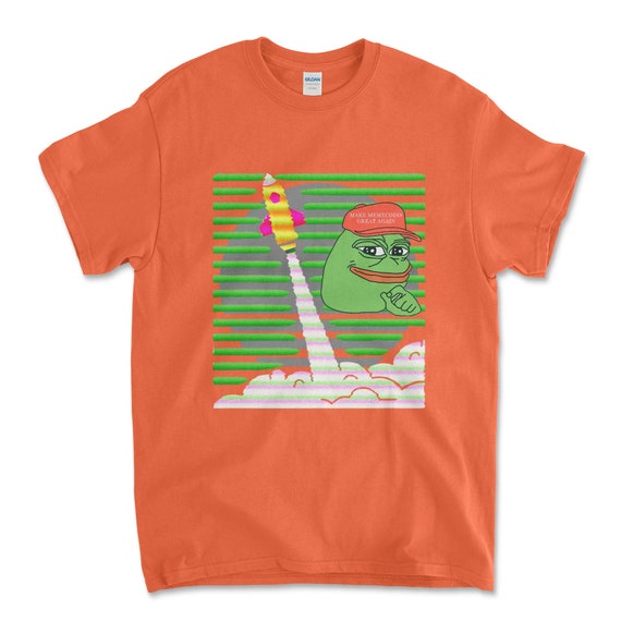 Crypto PEPE COIN Orange Color T-Shirt. Unisex Heavy Cotton Tee UPC240