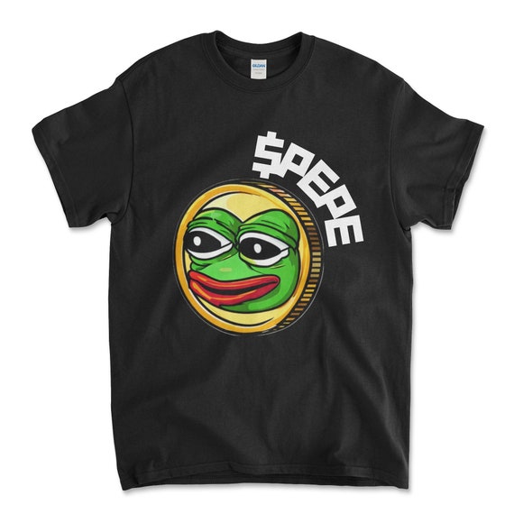 Crypto PEPE COIN Black Color T-Shirt. Unisex Heavy Cotton Tee UPC75