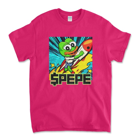 Crypto PEPE COIN Heliconia Color T-Shirt. Unisex Heavy Cotton Tee UPC253