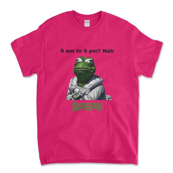 Crypto PEPE COIN Heliconia Color T-Shirt. Unisex Heavy Cotton Tee UPC245